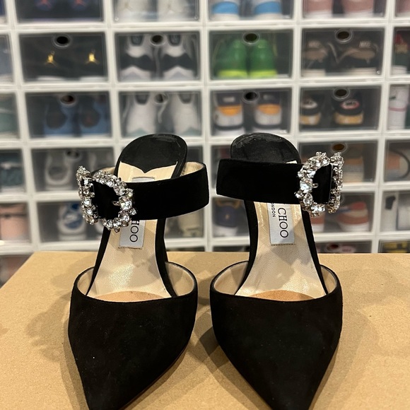 JIMMY CHOO Smokey Black Suede Jeweled Maryjane Mule, 100mm, size 38 - Picture 3 of 6